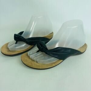 Vionic Womens Pippa Black Leather Modern‎ Knot Toe Post Thong Sandals Size 7